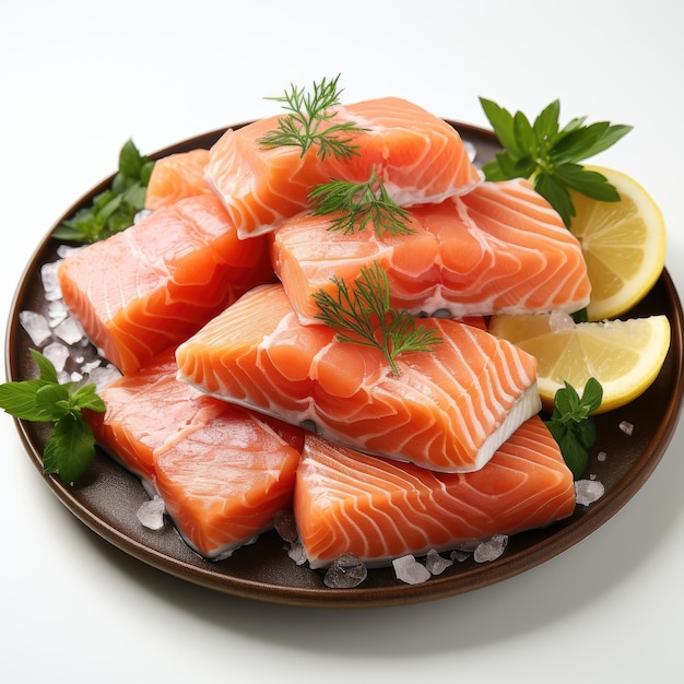 salmon pieces white background