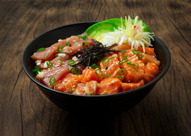 Salmon Poke Bowl with Tuna ingredients