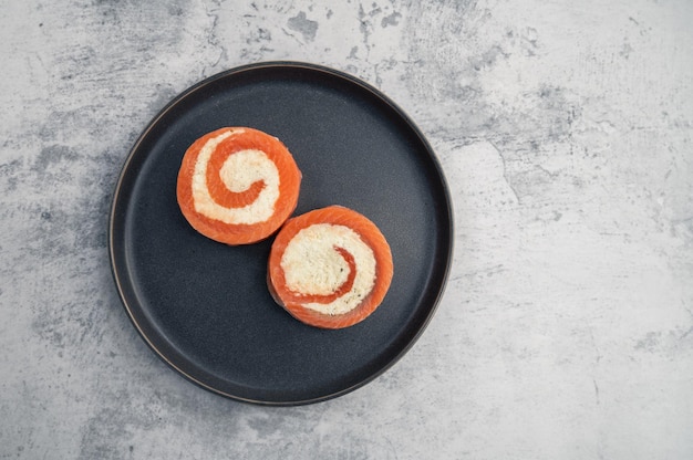 Salmon roll with mozzarella semifinished dish