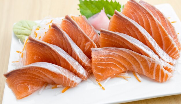 Salmon Sashimi on white background  Japan food concept