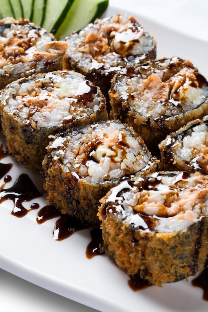 salmon skin maki sushi - roll with salmon skin. oriental food