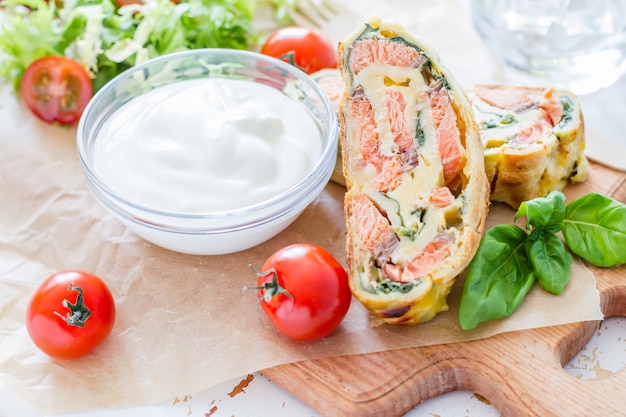 Salmon and spinach strudel 