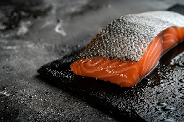 salmon steak on the bonesalmon steak on salt stone table