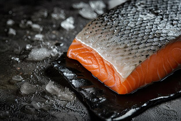 salmon steak on the bonesalmon steak on salt stone table