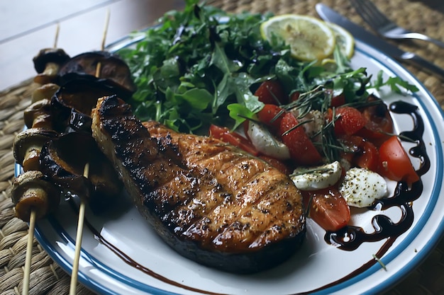 Salmon Steak, Served Grilled Salmon, Beautiful Dinner