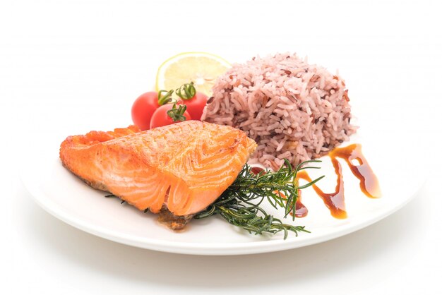 Salmon Steak with Berry Rice