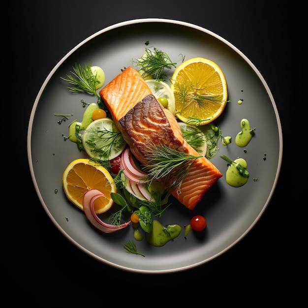 Salmon steak with lemon