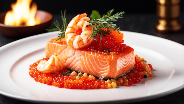 salmon steak with shrimp