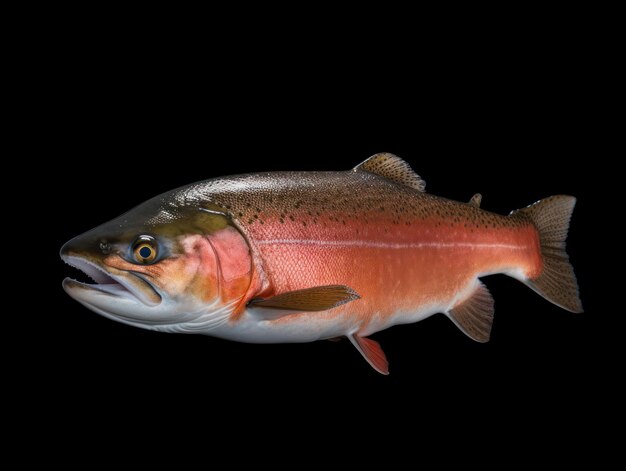 Foto filmato in studio di salmone isolato su uno sfondo nero chiaro ai generativa