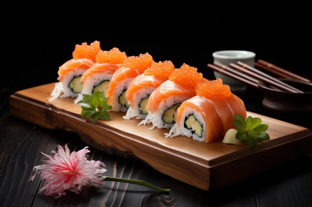 Salmon sushi and salmon maki