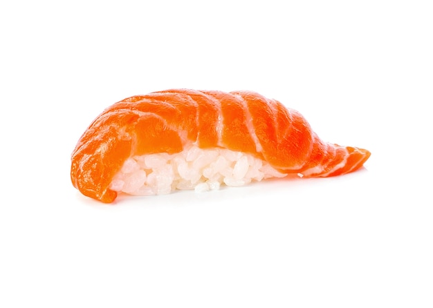 Salmon sushi on white background