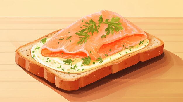 Salmon toast picture on pastel yellow background