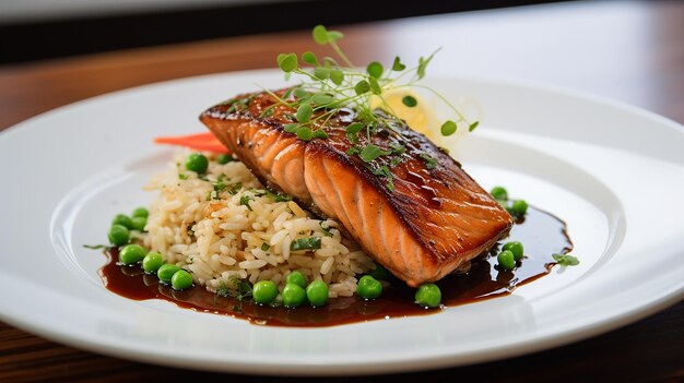 Photo salmon with baby spinach and potatoes