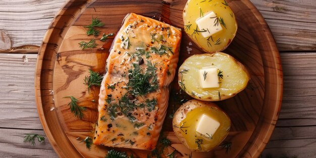 salmon with herbs and potatoes Generative AI