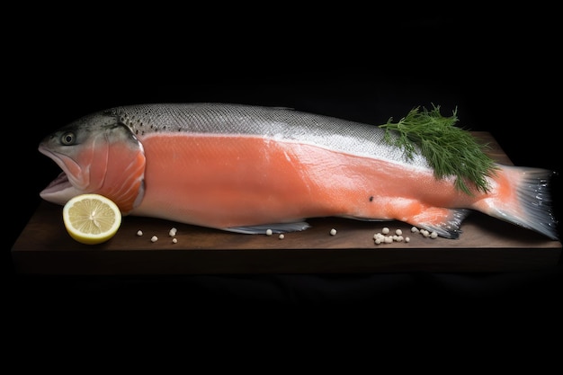 A salmon with a lemon on it