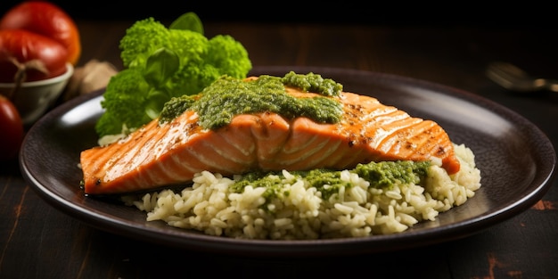 salmon with rice and herbs Generative AI