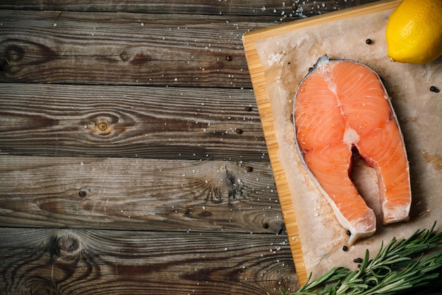 Salmon on wood background