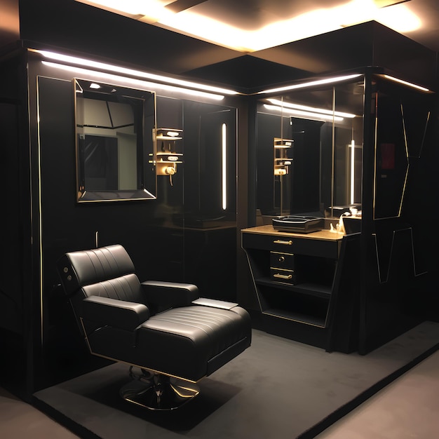 Salon Suite Barbershop Booth All Black en Modern
