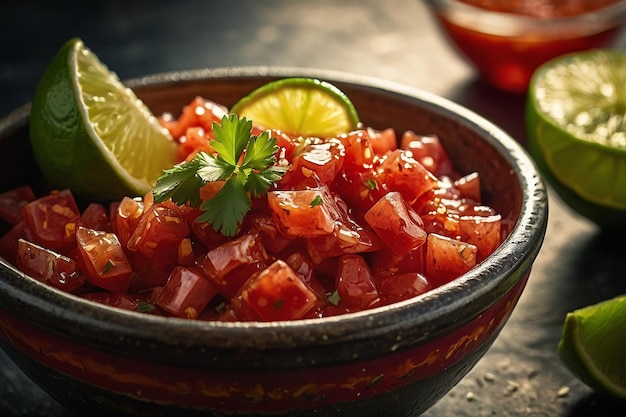 Salsa Bowl with Fresh Lime Wedges