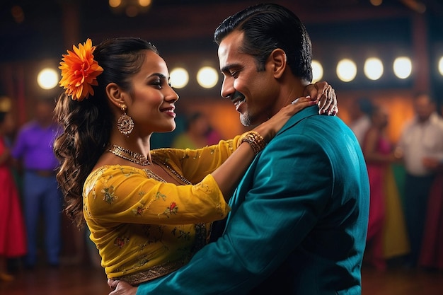 Salsa Dancing Couple in Traditional Attire