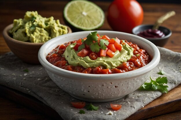 Foto salsa dip met guacamole en zure room