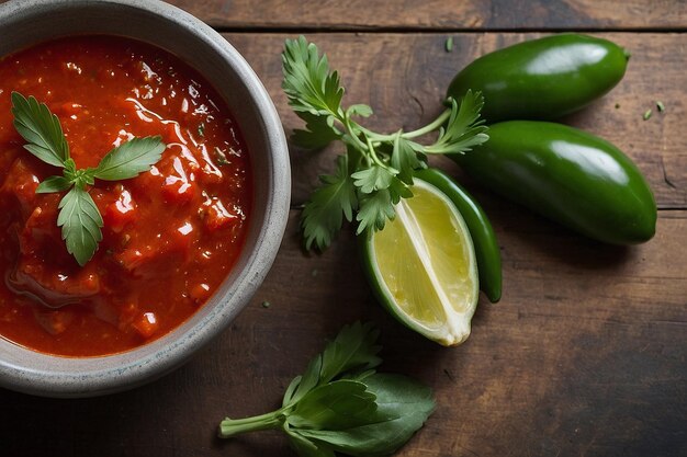 Foto salsa roja con erbe fresche