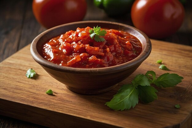 Salsa Roja on Wooden Platter