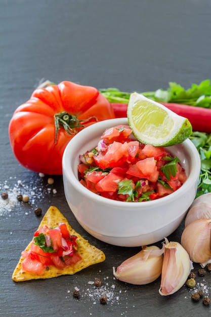 Photo salsa sauce and ingredients