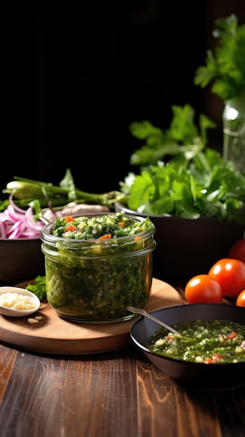 Фото salsa verde - это вид острой зеленой соуса в мексиканской кухне