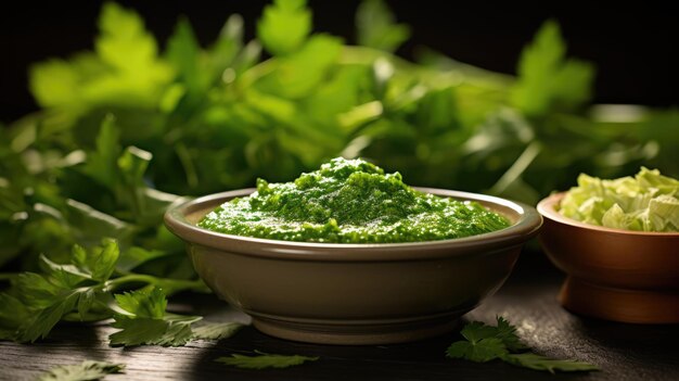 사진 살사 베르데 (salsa verde) 는 멕시코 요리의 매운 녹색 소스이다.