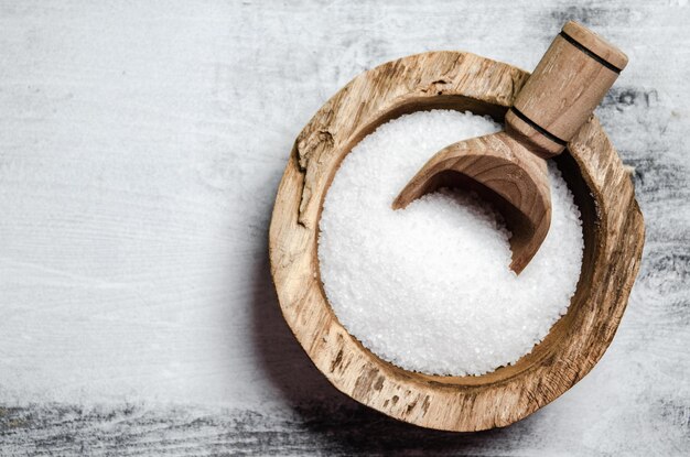 Photo salt background on a white table