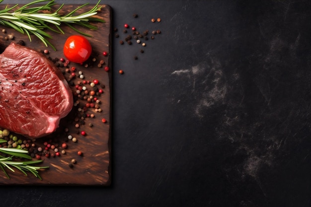 Соленое темно-жареное мясо на фоне сырой еды гриль стейк красная говядина генеративный ИИ