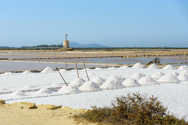 シチリア島の塩の蒸発池