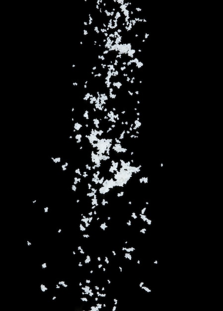 Фото Взрыв соли летит кристалл белого зерна соли взрываются абстрактные облака летают красивые полные семена соли всплеск в воздухе дизайн объекта еды селективный фокус замораживание выстрел черный фон изолирован