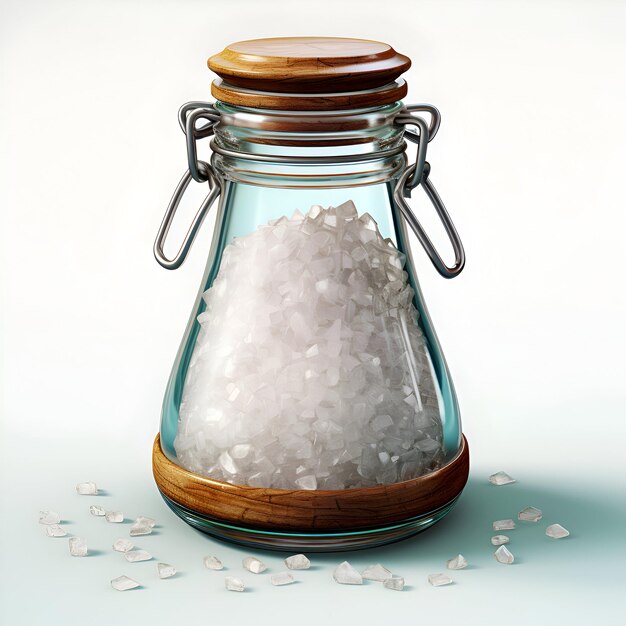Photo salt in a glass jar on a white background 3d render