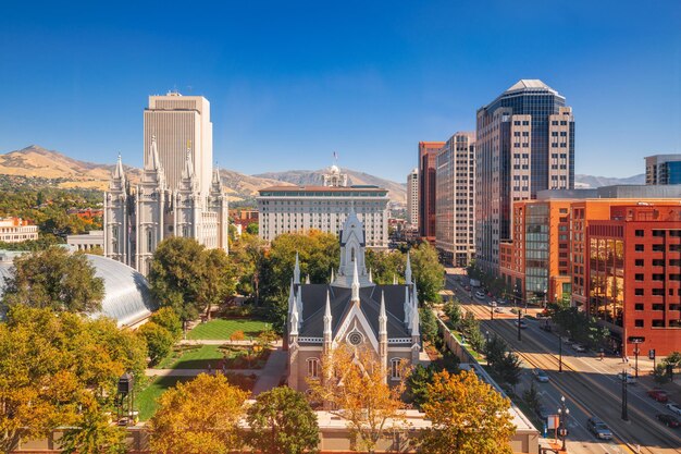 Salt lake city utah usa downtown cityscape over temple square