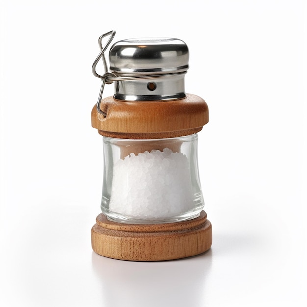 Premium Photo A salt shaker with a wooden lid and a silver lid sits