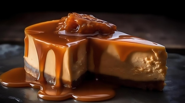 Foto salted caramel cheesecake een heerlijke mix van romige cheesecake en zoete en zoute karamelsaus