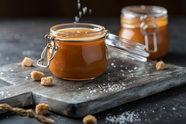 Salted caramel in glass jars