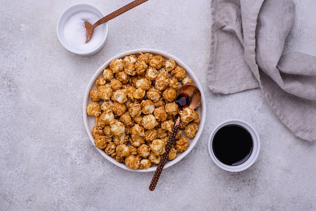 Salted caramel popcorn in bowl