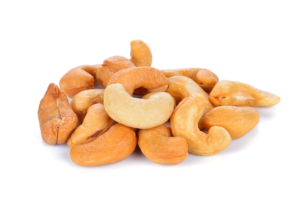 Salted cashew nut on white background