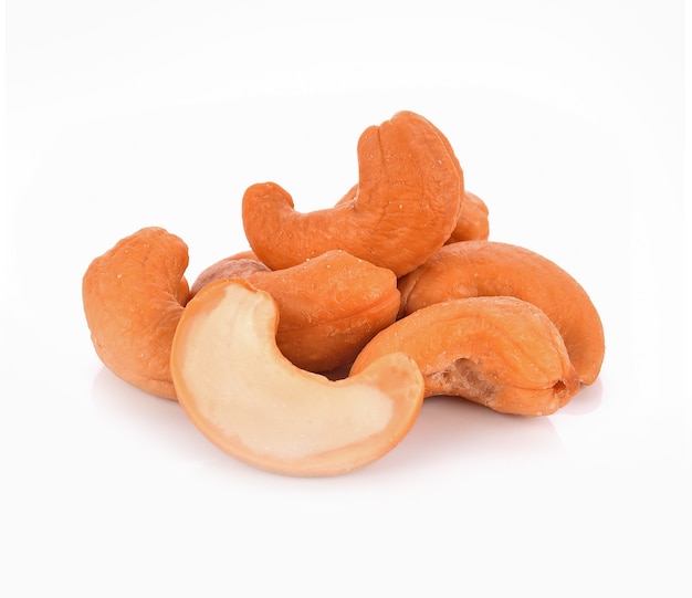 Salted cashews on white backgound