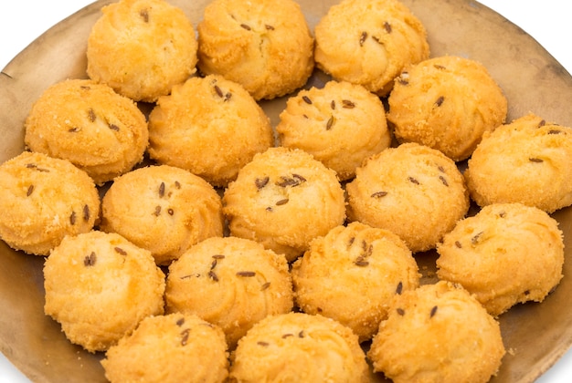 Salted flavour small cumin cookies or biscuits served in plate