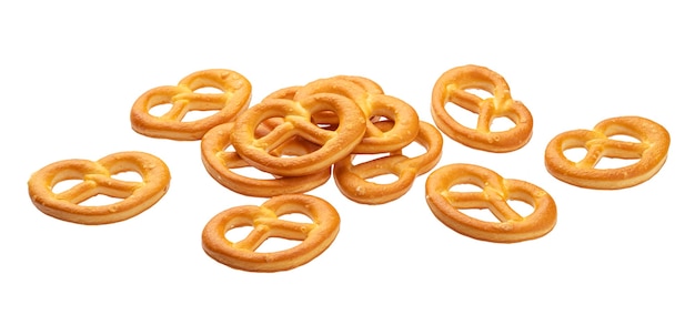 Salted pretzels isolated on white background