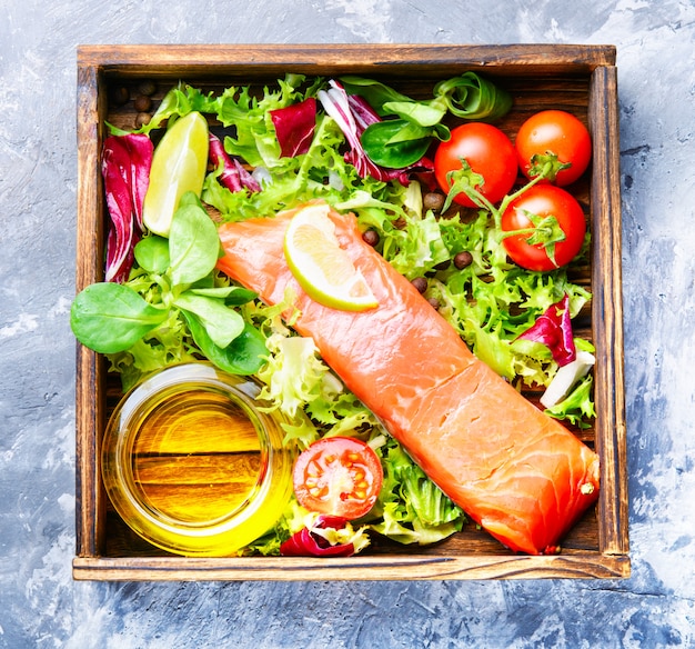 Salted salmon fillet with aromatic herbs