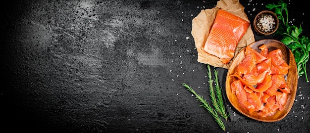 Salted salmon with rosemary parsley and spices