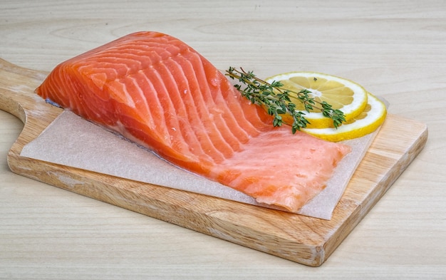 Salted Salmon on the wood background