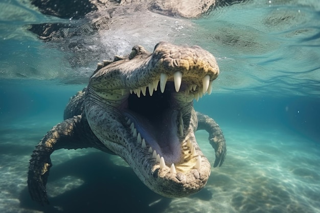 Saltwater crocodile reveals teeth in Mexico