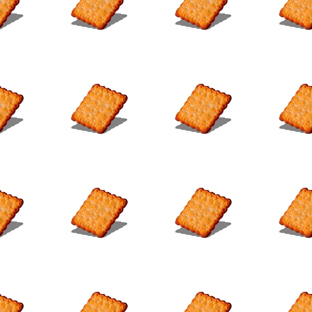 Salty cracker with shadow on white background seamless pattern