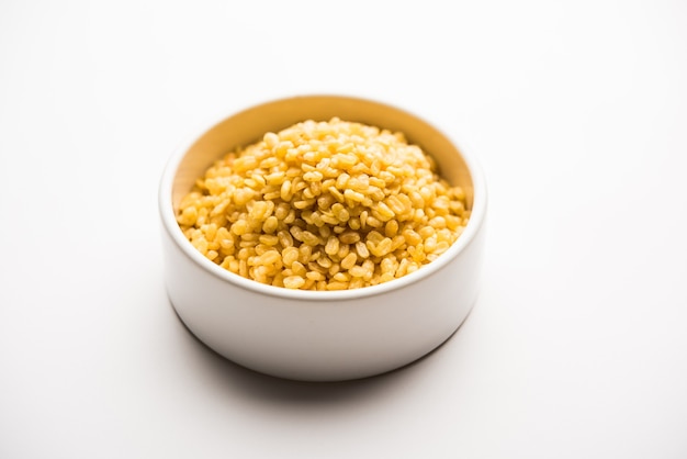 Salty and Fried Moong Dal or crispy Mung Namkeen served in a bowl, selective focus